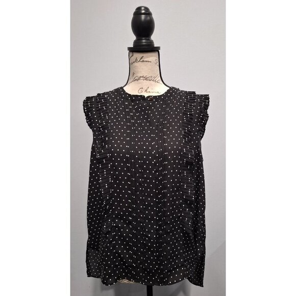 EUC Elle Black Polka Dot Ruffle Shoulder Sleeveless Blouse/Sz. M - Picture 1 of 7